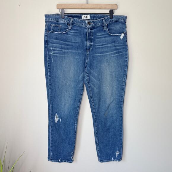 PAIGE Women's High‎ Rise Jimmy Jimmy Crop Size 34 Jeans Slightly Distressed - Picture 1 of 9